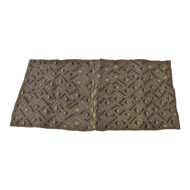 Early 20th Century Kuba Double Square Raffia Textile 44.5x22Inch For Sale