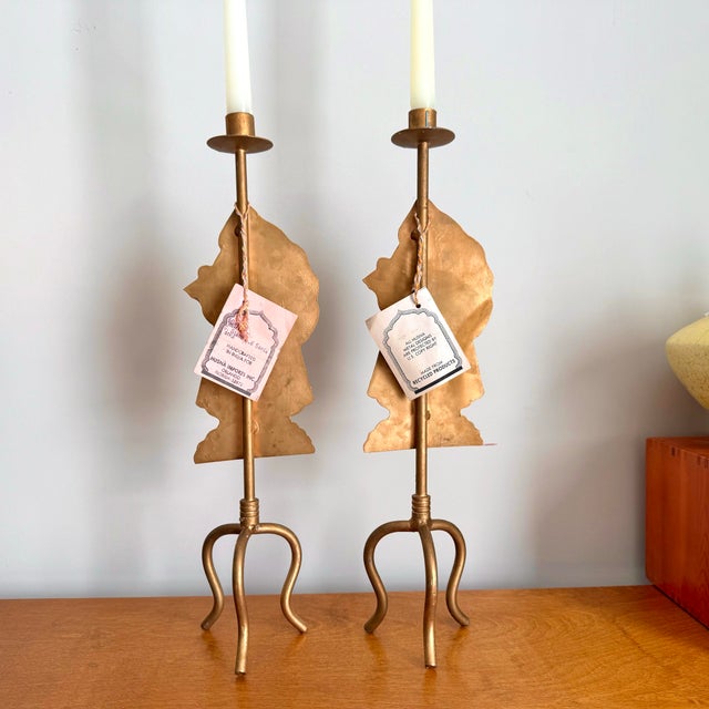 Hand Painted Santa Old World Tall Christmas Candlestick Holders For Sale - Image 10 of 11