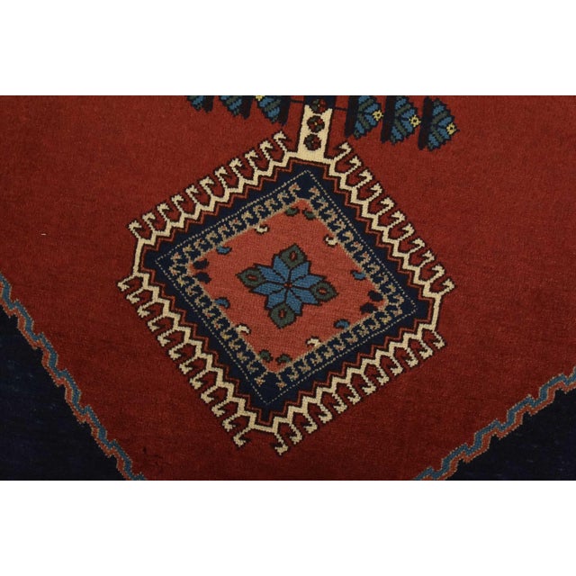 Yalameh Rug 3’4” X 4’10” Red Wool Vintage Tribal Hand-Knotted Carpet For Sale - Image 4 of 12