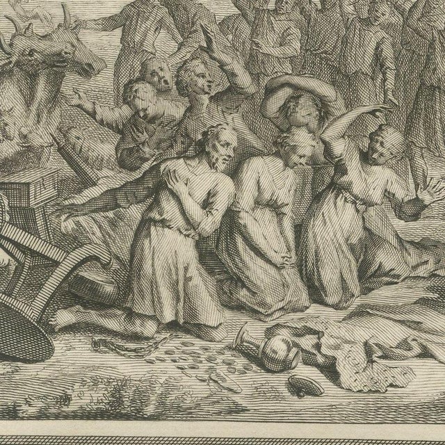 Pieter Mortier, Achan Punished and Joshua Commands the Sun to Stand Still, 1700, Engraving For Sale - Image 6 of 12