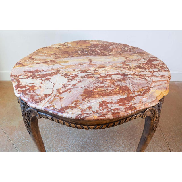 French French 19th Century Carved Walnut Center Table with Original Variegated Marble For Sale - Image 3 of 9