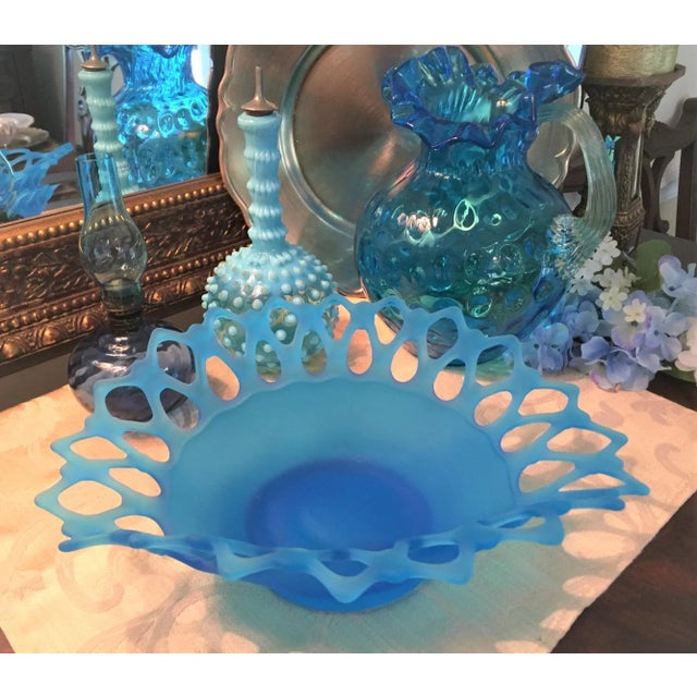 Glass 1950s Westmoreland Royal Blue Doric Satin Frosted Glass Bowl For Sale - Image 7 of 13