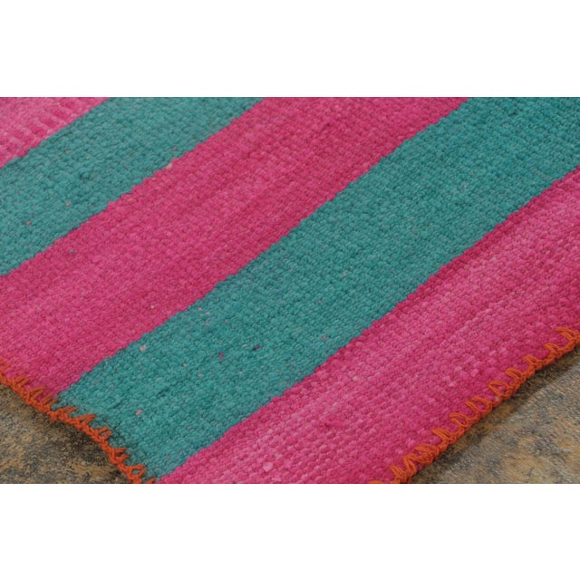 1950s Vintage Peruvian Kilim, Fuchsia & Teal Vertical Stripes - Rug & Kilim For Sale - Image 5 of 7