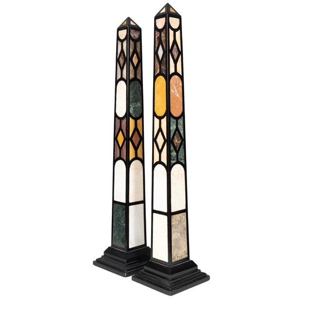 Mid 20th Century Pair of Ebonized and Marble Obelisks For Sale - Image 5 of 8