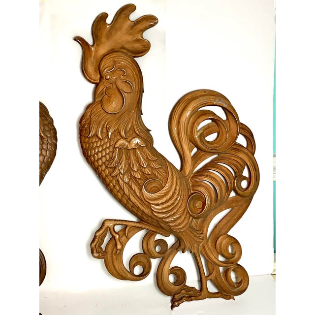 Figurative Mid 20th Century Cast Metal Roosters Vintage Indoor Outdoor Sculpture - Set of 2 For Sale - Image 3 of 7