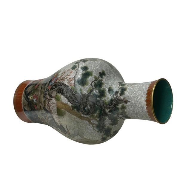 Chinese Gray Crackle 3 Rams Round Porcelain Vase For Sale In San Francisco - Image 6 of 10