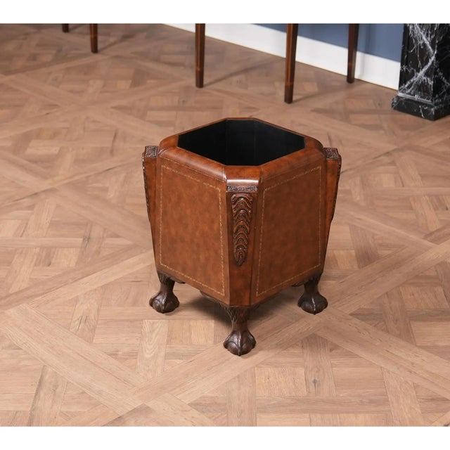 1970s Vintage Faux Leather Waste Can For Sale - Image 5 of 12