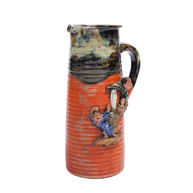 Orange Japanese Sumida Gawa Ceramic Pitcher, C. 1890-1910 For Sale - Image 8 of 12