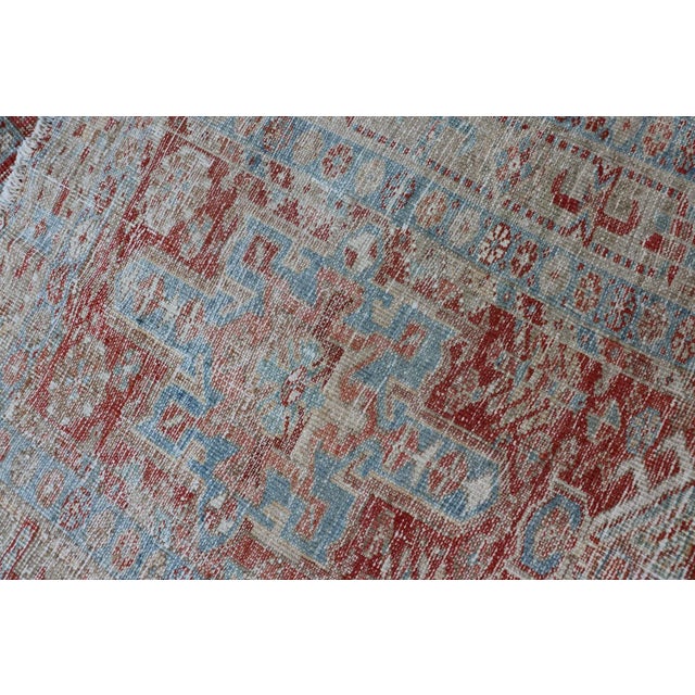Antique Persian Heriz Runner With Geometric Design in Soft Red and Sky Blue 2'10 X 10'1 For Sale - Image 13 of 13