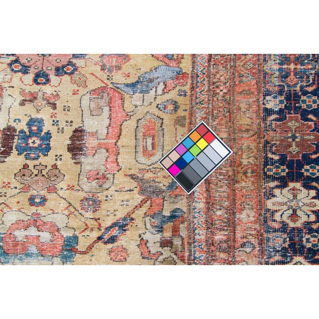 Textile 1880s Antique Allover Macaroon Yellow Blue Hand-Knotted Rug - 10’7” X 13’ For Sale - Image 7 of 11