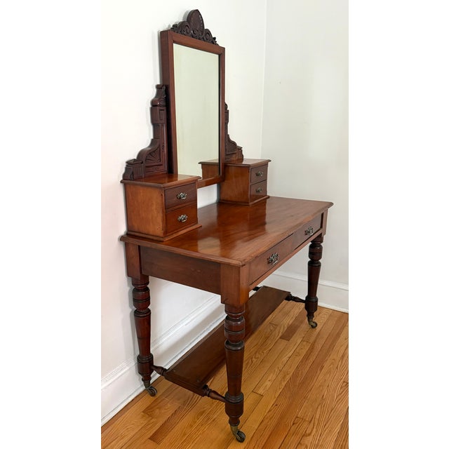 Antique American Vanity Dressing Table Desk With Mirror For Sale - Image 4 of 18