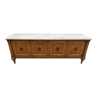 1970s Italian Marble and Burlwood Low Sideboard For Sale