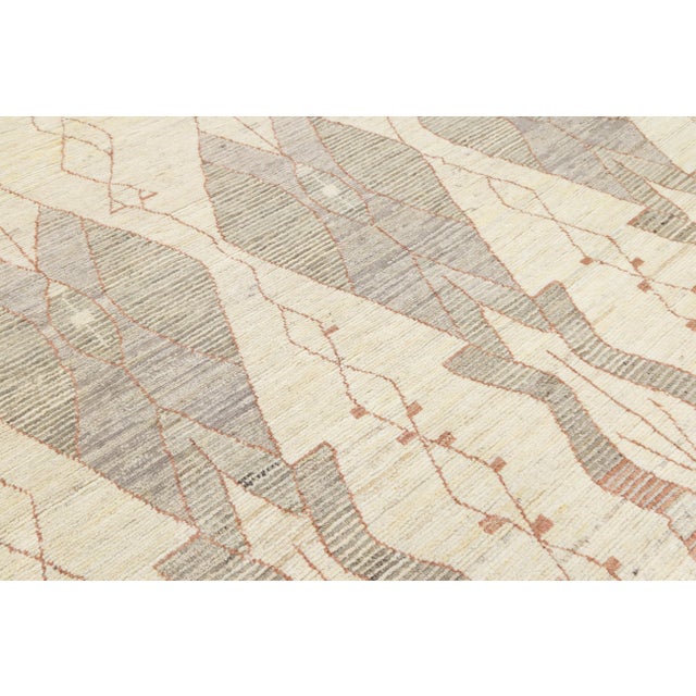 Cream Hand-Knotted Modern Moroccan Tribal Wool Rug – Earthy Geometric Tones For Sale - Image 8 of 10