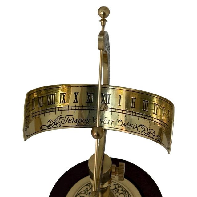 Late 20th Century Equatorial Sundial in Gold-Plated Brass on Wooden Mount from Franklin Mint, 1987 For Sale - Image 5 of 6
