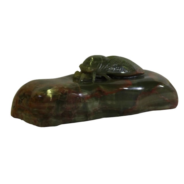Figurative Chinese Oriental Stone Carved Cicada Paperweight Fengshui Display Figure For Sale - Image 3 of 8