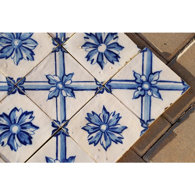 Rare 19th Century Antique Tiles Floral Blue & White Set of Fifty Portuguese For Sale - Image 16 of 18