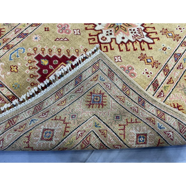 Golden Beige Kazak Tribal Wool Rug With Three Medallions, 4'2" X 5'9" For Sale - Image 14 of 14