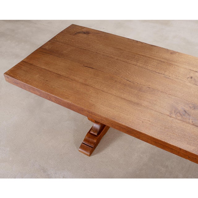 Wood Country French Provincial Oak Farmhouse Trestle Dining Table 10 Ft For Sale - Image 7 of 18
