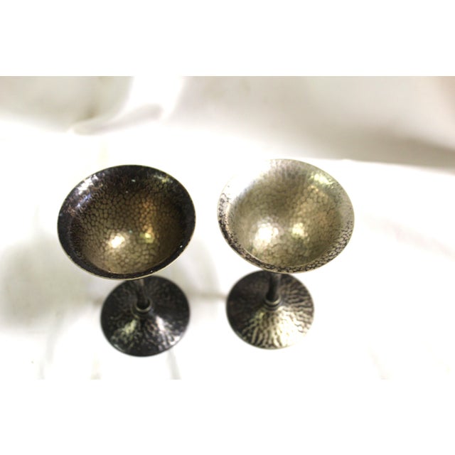 Metal Art Deco Vintage Set of 6 Cocktail Stems by Apollo Studios for Bernard Tides & Sons, Hammered Finish Epns For Sale - Image 7 of 7