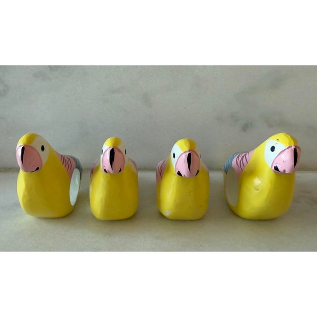 Set of 4 Vintage Hand Painted Wood Parrot Napkin Rings For Sale - Image 9 of 10