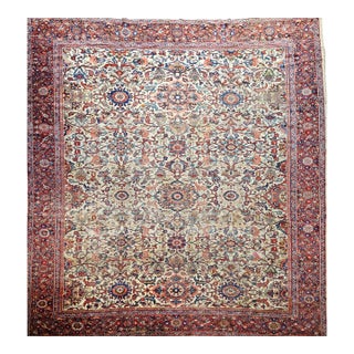 Antique Persian Ziegler Mahal Sultanabad Rug, Hand-Knotted Wool, Geometric Pattern, 11x14, Ivory & Red For Sale