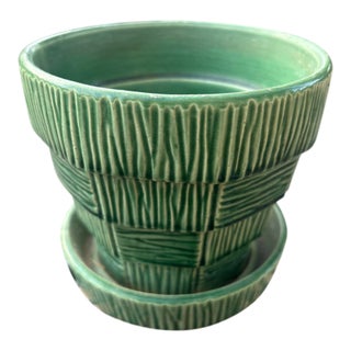 Green McCoy Basketweave Planter For Sale