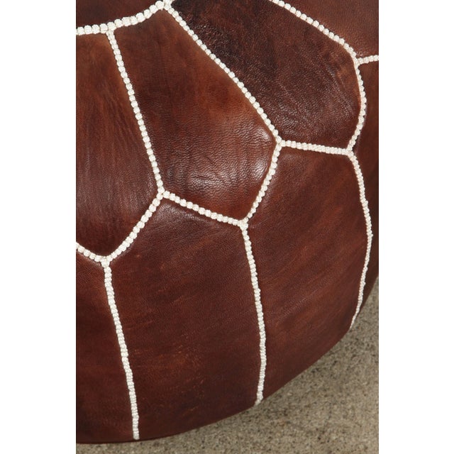 Berber Tribes of Morocco Late 20th Century Vintage Moroccan Brown Leather Pouf For Sale - Image 4 of 6