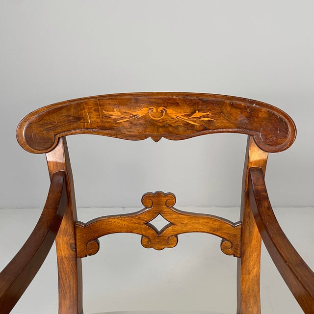 Wood Mid 19th Century Italian Chairs in Wood and Striped Fabric, Set of 2 For Sale - Image 7 of 18