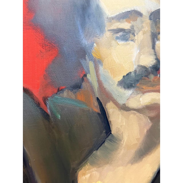 Large 1970s Abstract Oil Painting Portrait, Man in a Suit, Newly Framed For Sale - Image 4 of 10
