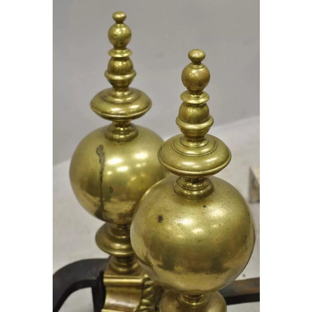 Vintage Beethoven Face French Rococo Brass Cannonball Fireplace Andirons - Pair For Sale In Philadelphia - Image 6 of 12