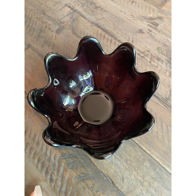 Blenko Mid Century Modern Art Glass Abstract Lotus Pattern in Amethyst Purple by Richard Blenko Hand Blown Glass For Sale In Sacramento - Image 6 of 6