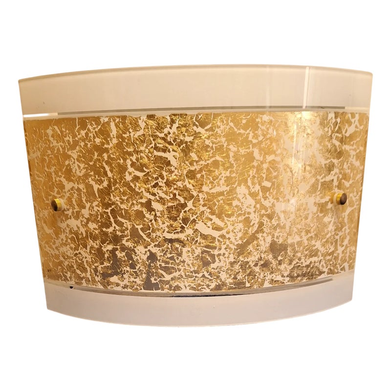 Wall Lamp With Curved Glass Panel And Gold Leaf Decoration From Briloner-leuchten, Germany, 2000s