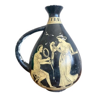 Vintage Boho Classical Greek Revival Pottery Jug For Sale