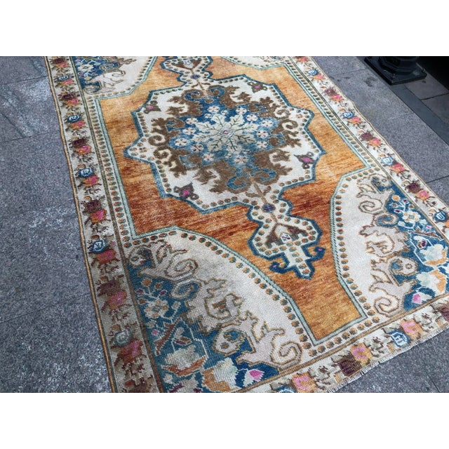 Textile 1960s Vintage Turkish Floral Rug - 4′6″ × 7′1″ For Sale - Image 7 of 11