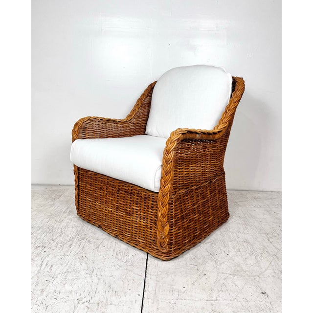 Vintage Wicker Work Style Wicker Rattan Lounge Chair For Sale In Tampa - Image 6 of 12