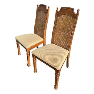 Vintage Singer Furniture Italian Mediterranean Cane Back Dining Chairs For Sale