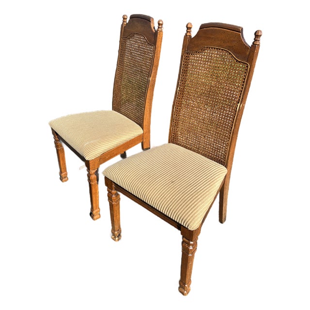 Vintage Singer Furniture Italian Mediterranean Cane Back Dining Chairs For Sale