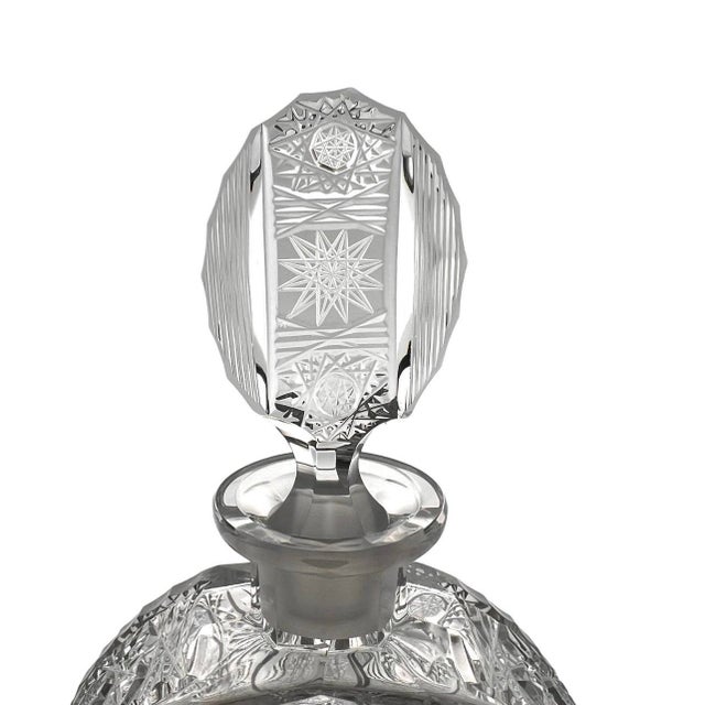 1970s Bohemian Crystal Decanter, Banjo Bottle | Starburst Cut Glass, Czech Vintage Barware For Sale - Image 5 of 6