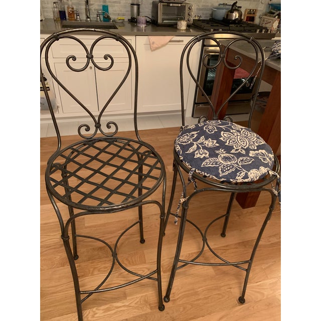 Modern Wrought Iron Barstools - A Pair For Sale - Image 3 of 9