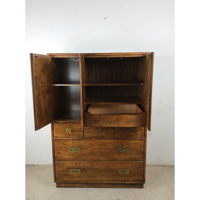 1970s Vintage Campaign Style Armoire With Five Drawers For Sale - Image 5 of 17