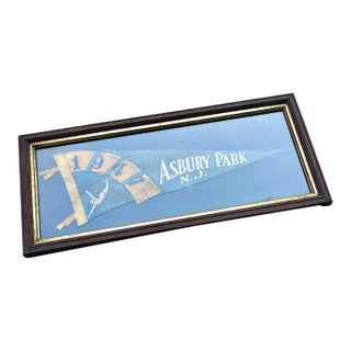 1940s Vintage Asbury Park New Jersey Felt Banner in Antique Walnut Gold Leaf Frame For Sale