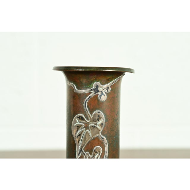 Heintz Style Arts & Crafts Sterling Silver on Bronze Vase For Sale In South Bend - Image 6 of 11