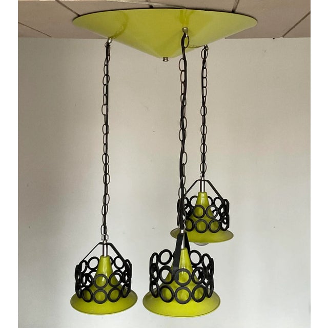 Vintage 50s Mid Century 3 Lights Pendant Ceiling Light Chandelier For Sale - Image 12 of 12