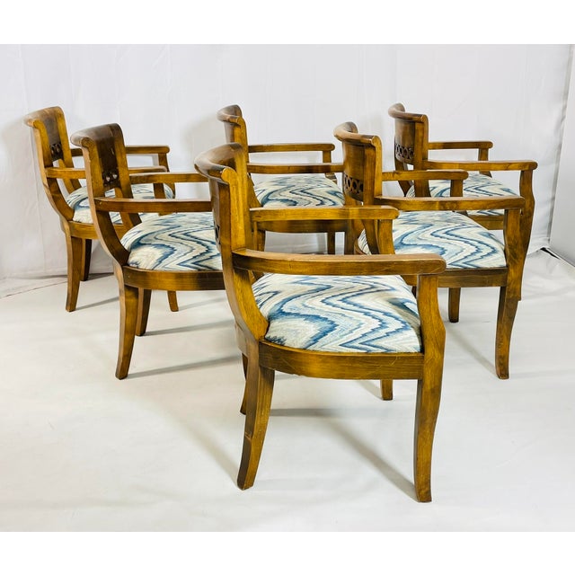 1970s Set of 6 Solid Wood Dining Room Armchairs, Usa 1970s For Sale - Image 5 of 12