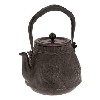 Antique Japanese Carved Cast Iron Ryubundoa Tetsubin Kettle, 19th Century For Sale
