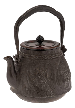 Antique Japanese Carved Cast Iron Ryubundoa Tetsubin Kettle, 19th Century