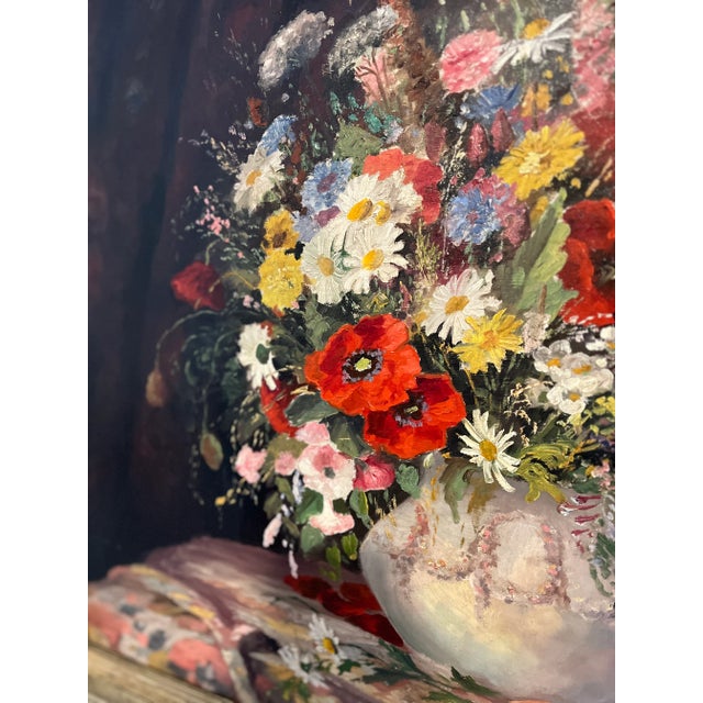 Textile Impressionist Vintage Floral Still Life Oil on Canvas Painting For Sale - Image 7 of 12
