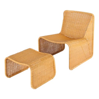 Set of Wicker Chair and Ottoman, 1970s For Sale
