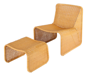 Set of Wicker Chair and Ottoman, 1970s