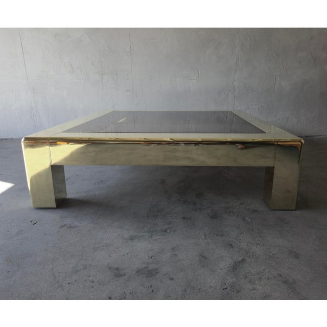 Karl Springer 5 Foot Square Brass and Copper Heavy Parson Coffee Table by Karl Springer For Sale - Image 4 of 9
